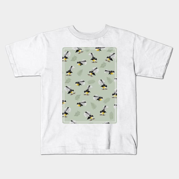 New Zealand Bird Pattern Fantails Kids T-Shirt by mailboxdisco